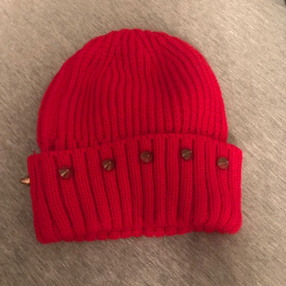 Red studded hat